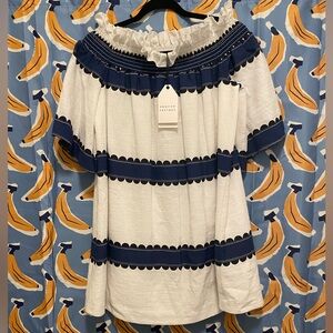 English Factory - Navy and White Off-Shoulder Women's Dress